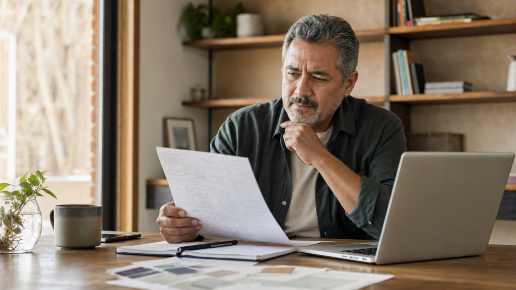 Profesional de alrededor de 50 años analizando un plan de negocio